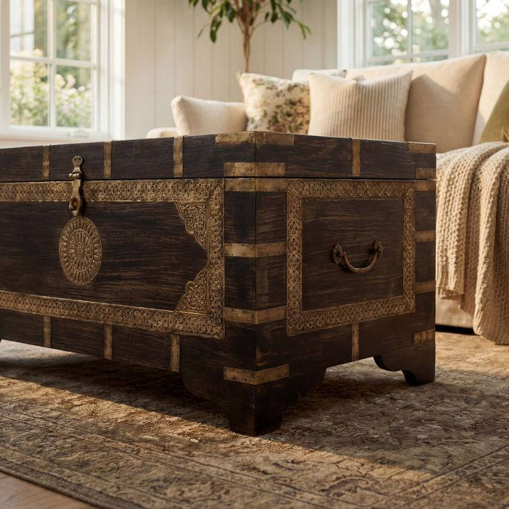 Artifacts Brown Storage Trunk Coffee Table
