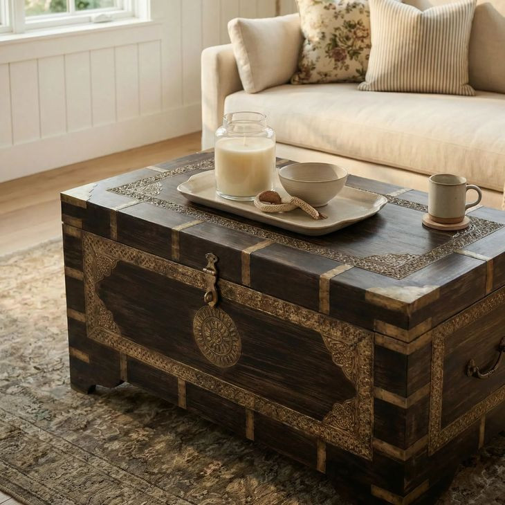 Artifacts Brown Storage Trunk Coffee Table
