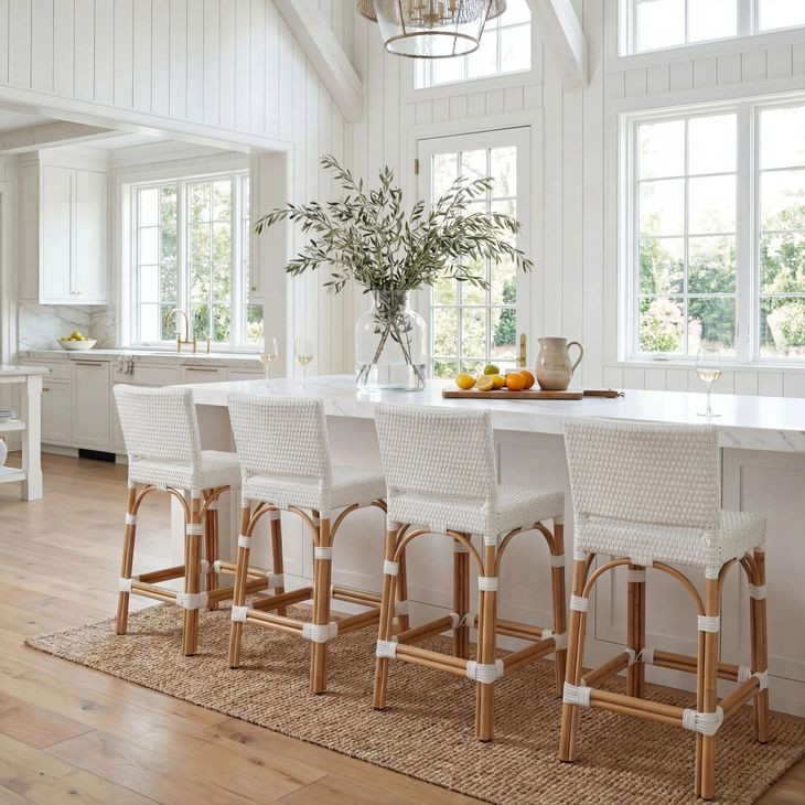 Serienna White Rattan Counter Height Stool