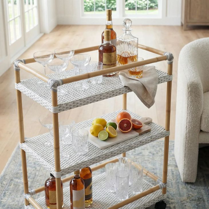 Tobias White and Sky Blue Dot Outdoor Bar Cart