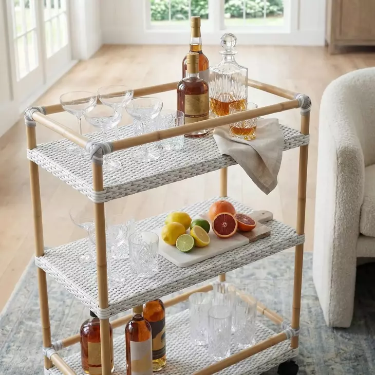 Tobias White and Sky Blue Dot Outdoor Bar Cart