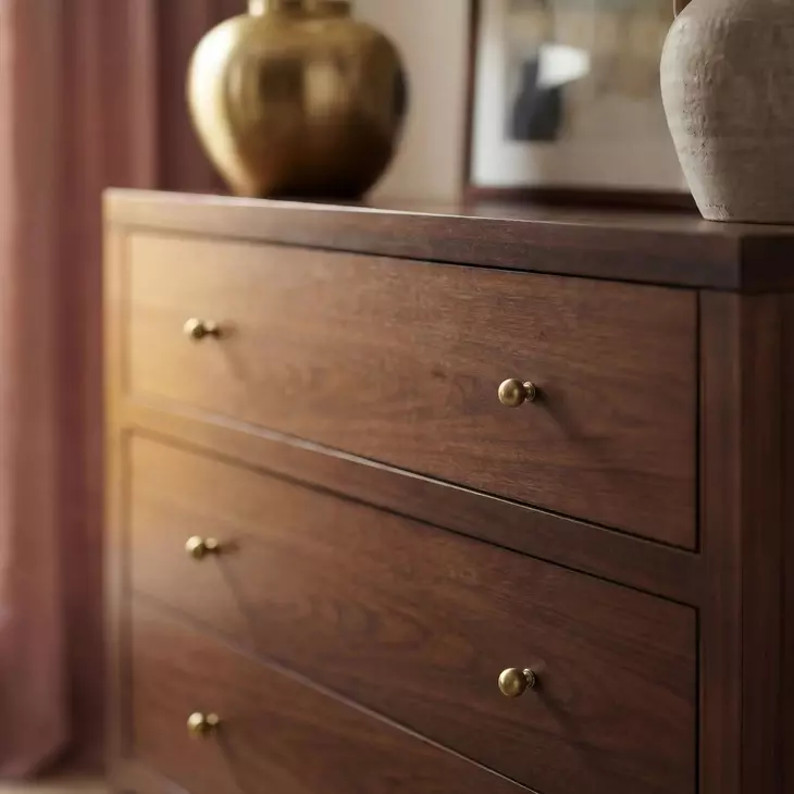 3 drawer brown dresser Nora 3-Drawer Chest Color: Walnut oct-w2-25 front detailing Black One-Shoulder Bow Formal Size:8 USA