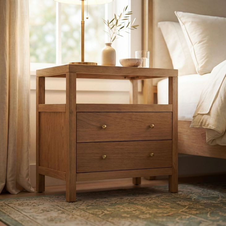 Nora Light Neutral 2 Drawer Wide Nightstand