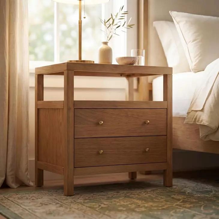 Nora Light Neutral 2 Drawer Wide Nightstand