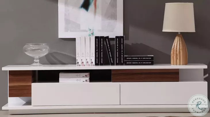 TV061 White High Gloss And Walnut TV Stand