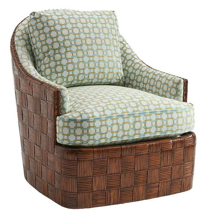 Island Fusion Nagano Green and White Upholstered Swivel Chair with Nailhead Trim