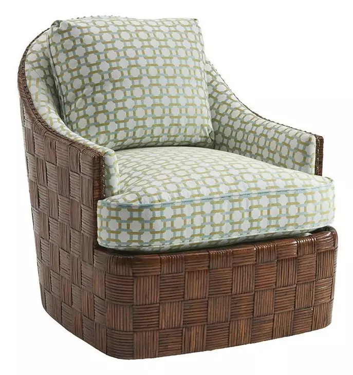 Island Fusion Nagano Green and White Upholstered Swivel Chair with Nailhead Trim