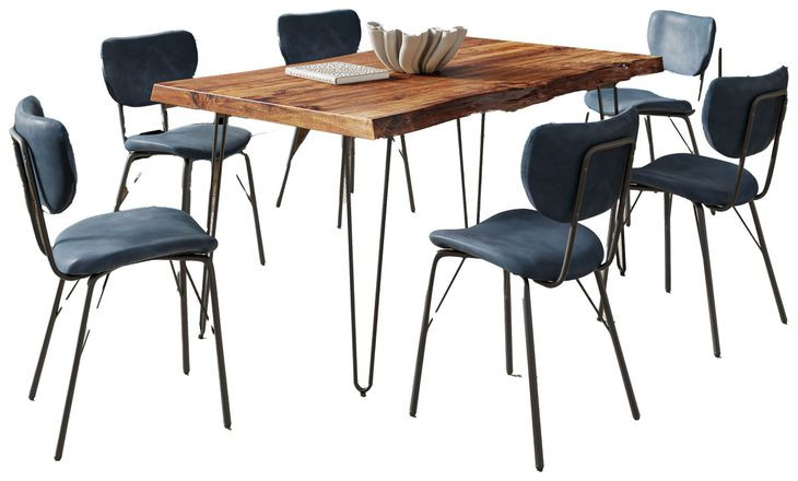 Nature's Edge Chestnut and Slate Blue Upholstered 7 Piece Dining Set