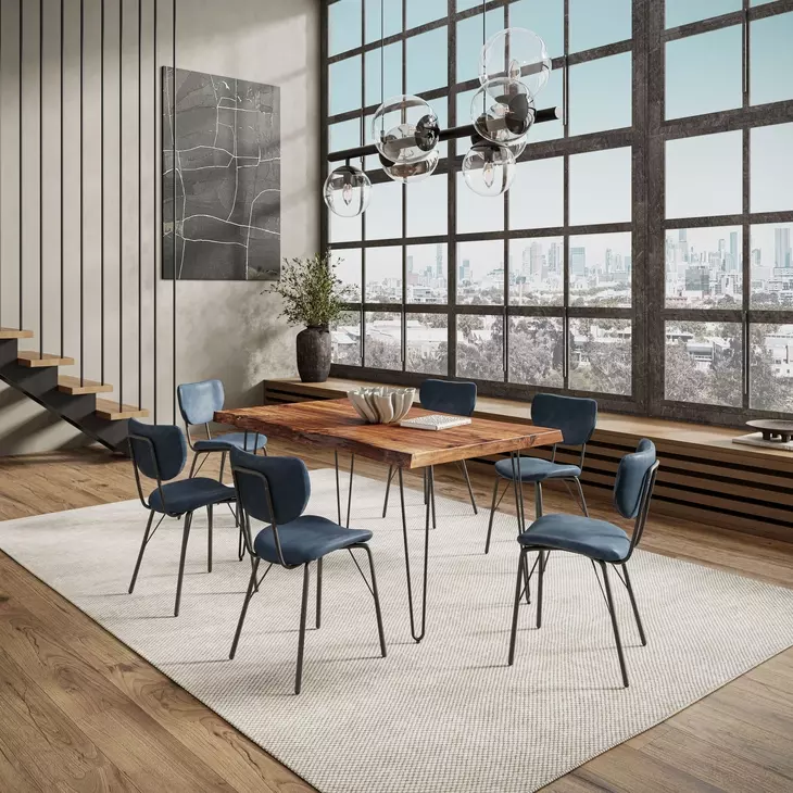 Nature's Edge Chestnut and Slate Blue Upholstered 7 Piece Dining Set