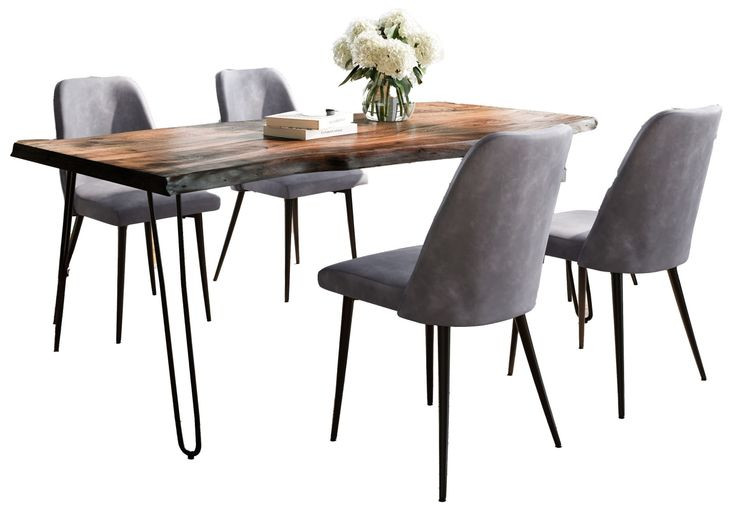 Nature's Edge Chestnut and Gray Upholstered 5 Piece Dining Set