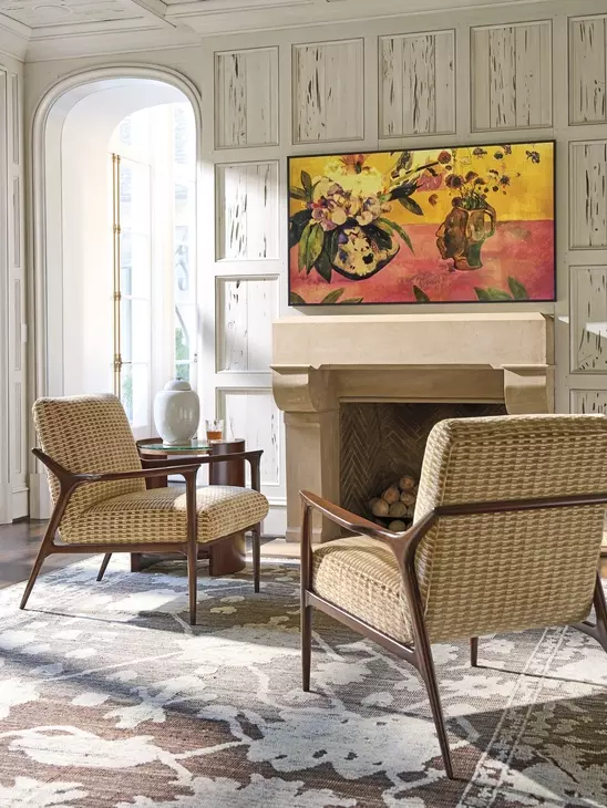 Rendezvous White and Brown Upholstered Warren Accent Chair
