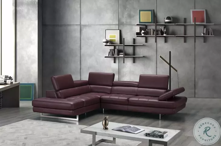 A761 Maroon Italian Leather Chaise LAF Sectional