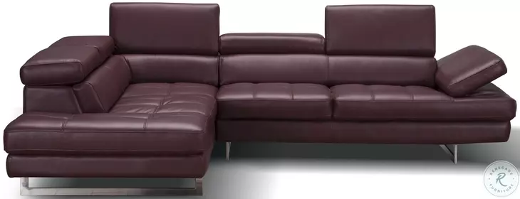 A761 Maroon Italian Leather Chaise LAF Sectional