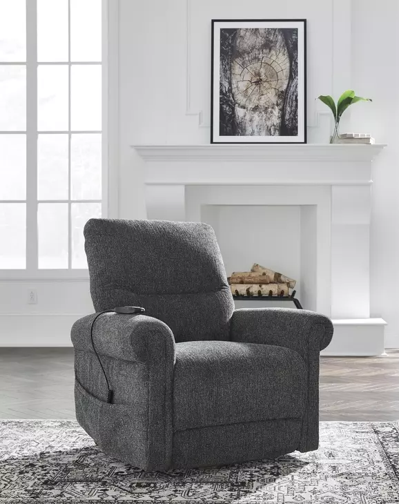 Aureta Charcoal Performance Fabric Power Lift Recliner with Heat and Massage