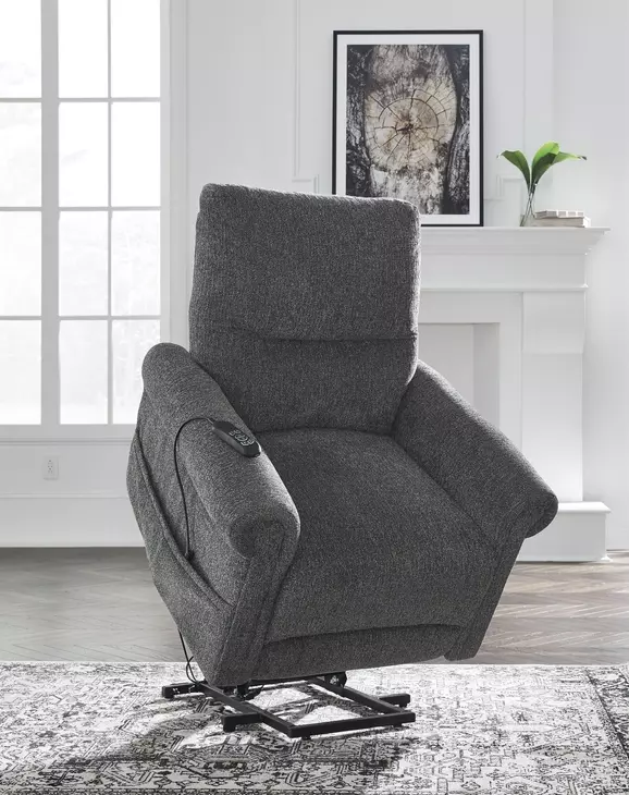 Aureta Charcoal Performance Fabric Power Lift Recliner with Heat and Massage