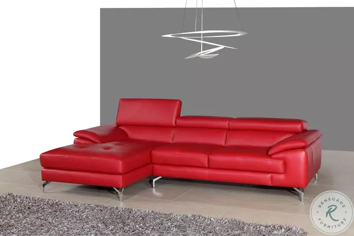 A973b Red Italian Leather Mini Chaise LAF Sectional