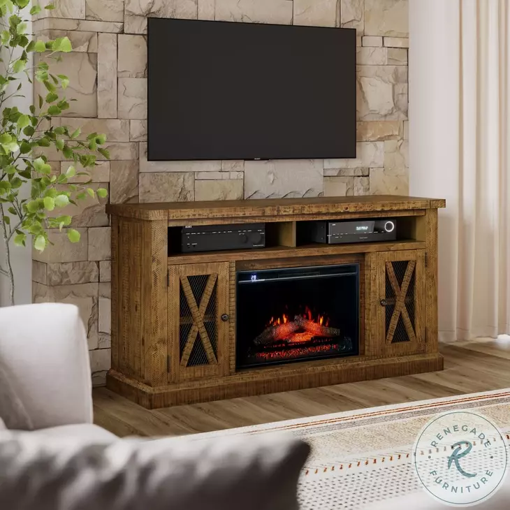 Telluride Gold 60" TV Stand with Electric Fireplace