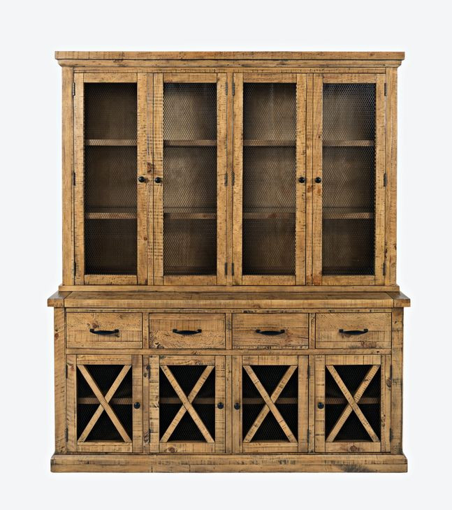 Telluride Brown 8 Glass Door Buffet and Hutch with LED