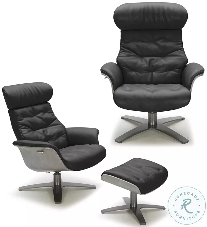 Karma Black Italian Leather Ottoman