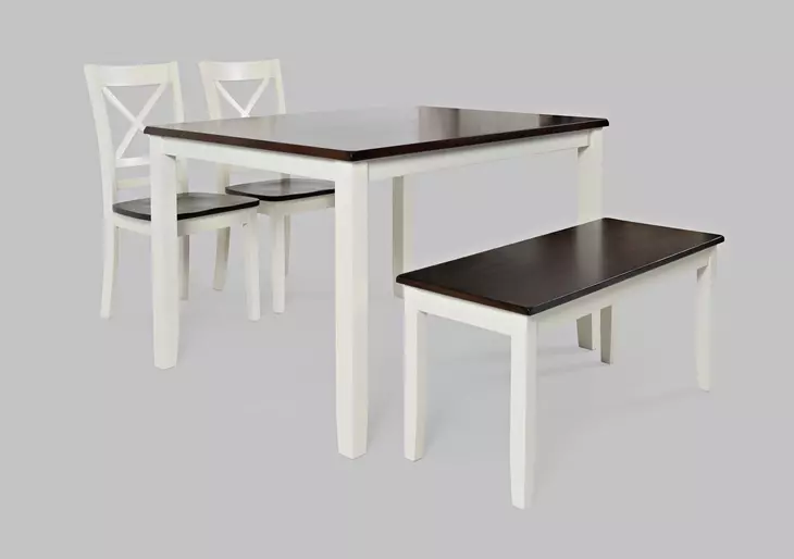 Asbury Park White and Brown 4 Piece Dining Set with Bench