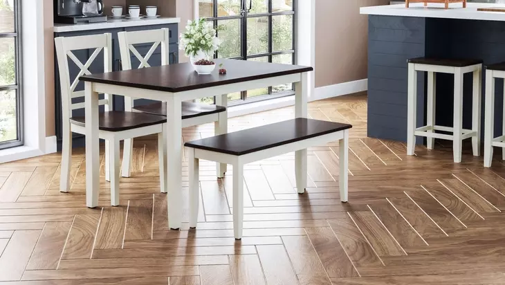 Asbury Park White and Brown 4 Piece Dining Set with Bench