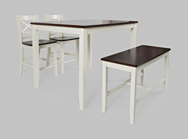 Asbury Park White and Brown 4 Piece Counter Height Dining Set with Bench