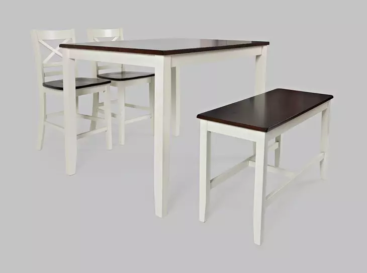 Asbury Park White and Brown 4 Piece Counter Height Dining Set with Bench