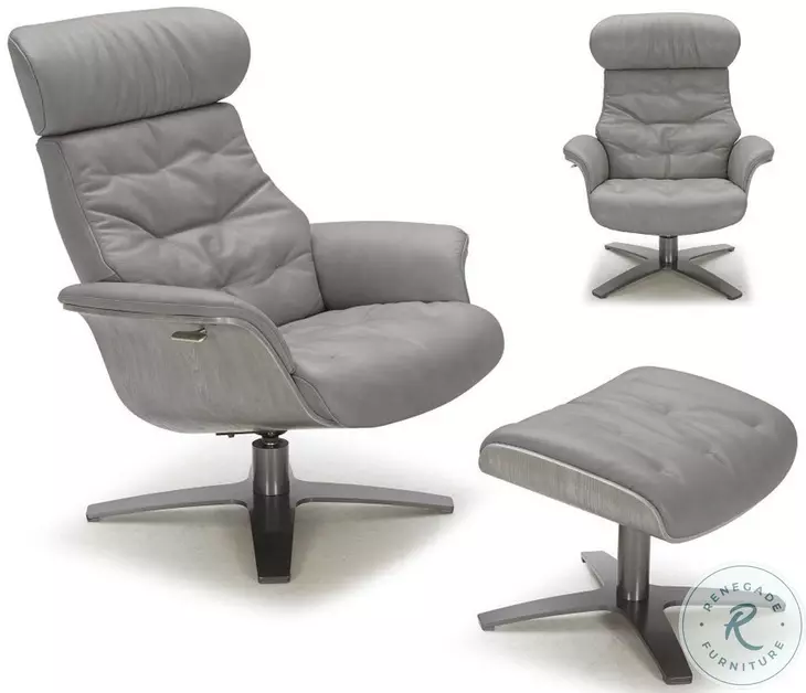 Karma Gray Italian Leather Ottoman