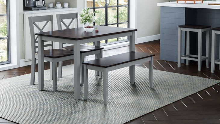 Asbury Park Gray and Brown 4 Piece Dining Set with Bench