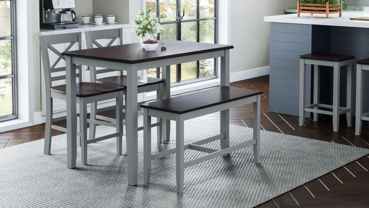 Asbury Park Gray and Brown 4 Piece Counter Height Dining Set with Bench