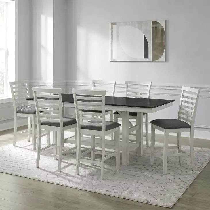 Bayview Textured White and Carbon Gray Upholstered 7 Piece Extendable Gathering Dining Set