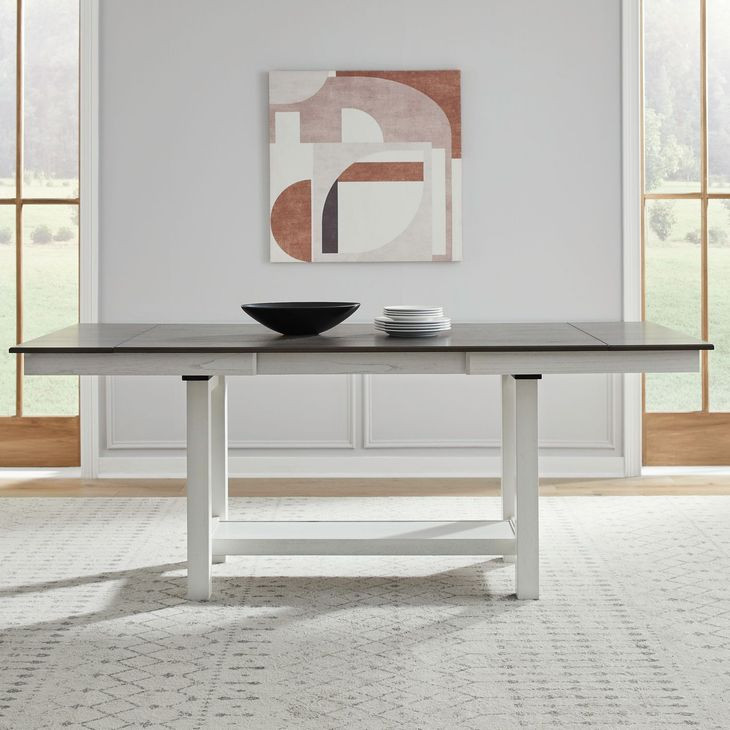 Brook Bay Textured White and Carbon Gray 94" Extendable Rectangular Gathering Table