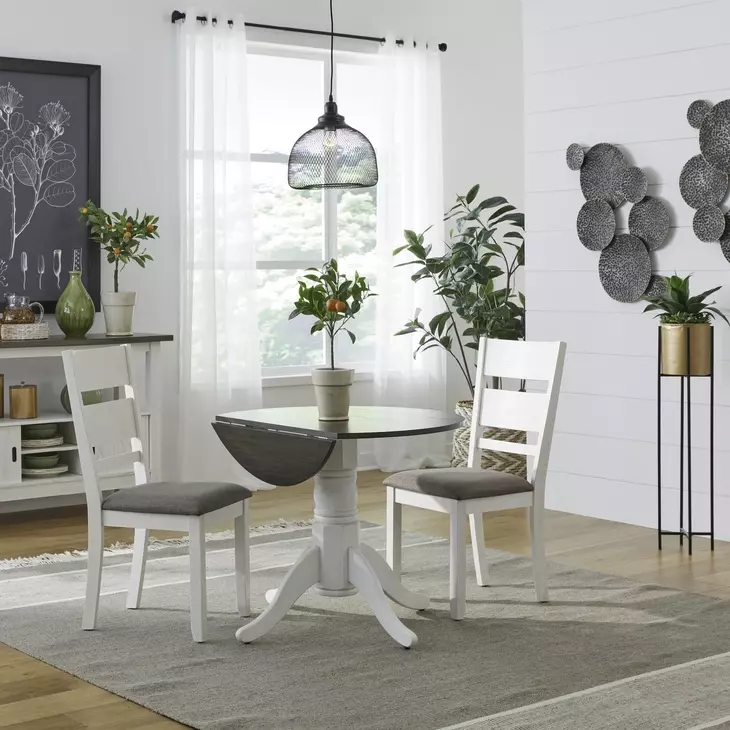 Bayview Textured White and Carbon Gray 3 Piece Drop Leaf Dining Set