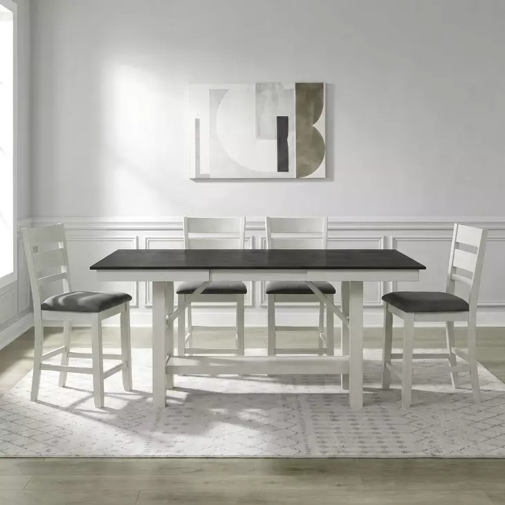 Brook Bay Textured White and Carbon Gray 5 Piece Extendable Gathering Dining Set