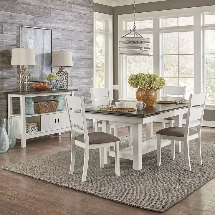 Bayview Textured White and Carbon Gray 5 Piece Extendable Dining Set