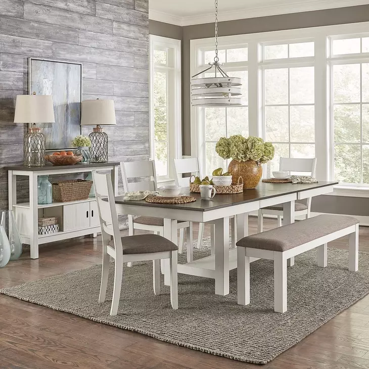 Bayview Textured White and Carbon Gray 6 Piece Extendable Dining Set