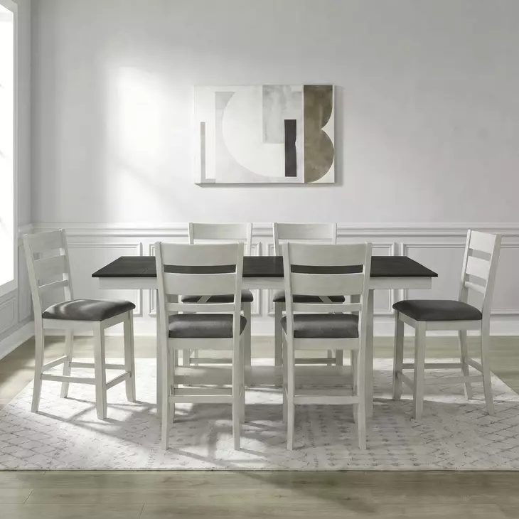 Bayview Textured White and Carbon Gray 7 Piece Extendable Gathering Dining Set