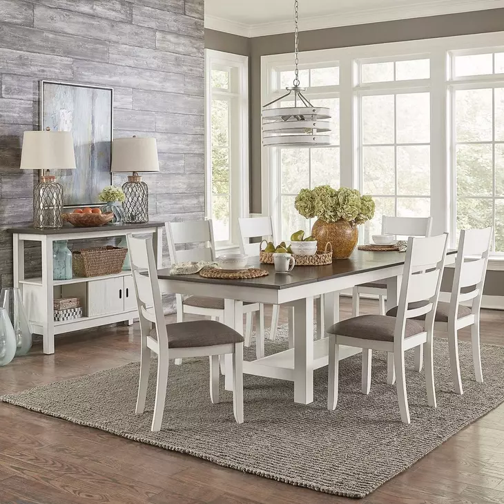 Bayview Textured White and Carbon Gray 7 Piece Extendable Dining Set