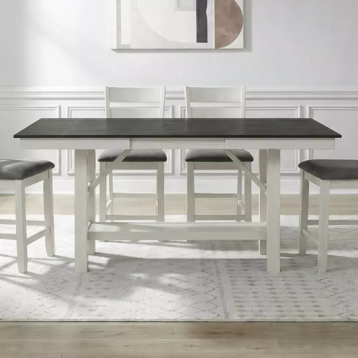 Bayview Textured White and Carbon Gray 94" Extendable Rectangular Gathering Table