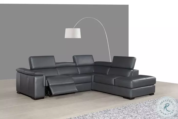 Agata Slate Gray Leather Power Reclining RAF Sectional