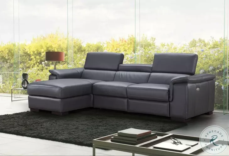Allegra Slate Grey Leather Power Reclining Sectional