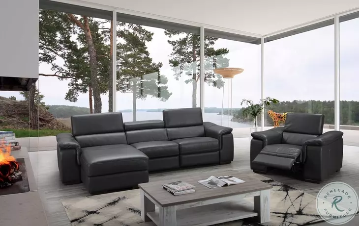Allegra Slate Grey Leather Power Reclining Sectional