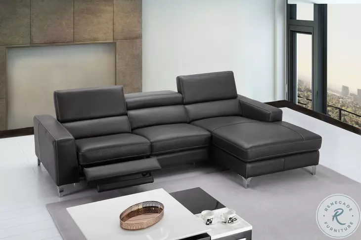 Ariana Gray Italian Leather Reclining RAF Sectional