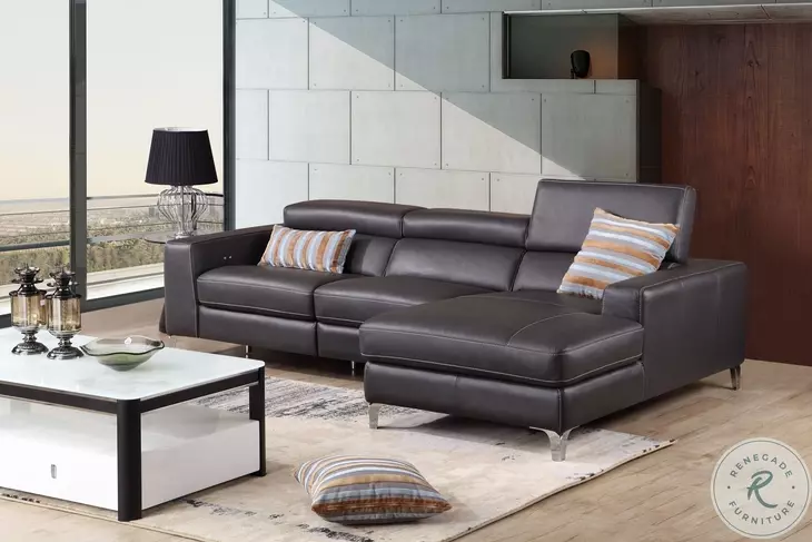 Ariana Gray Italian Leather Reclining RAF Sectional