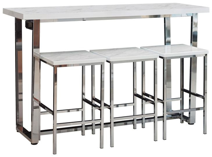 Marmot White Marble And Chrome 4 Piece Counter Height Dining Table Set