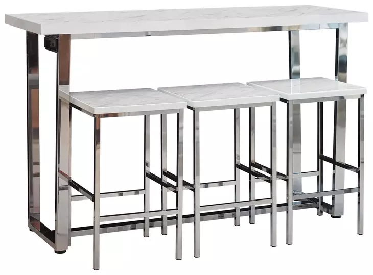 Marmot White Marble And Chrome 4 Piece Counter Height Dining Table Set