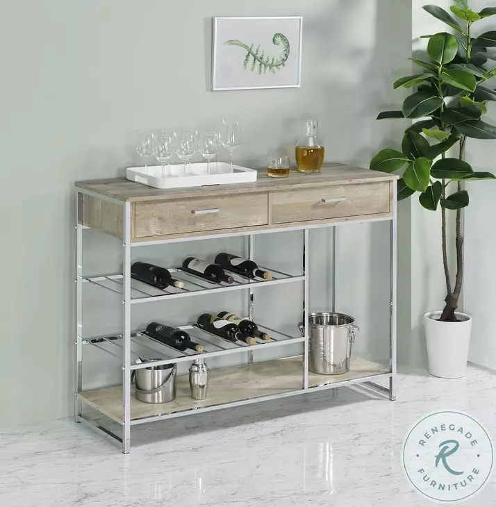 Melrose Gray Washed Oak And Chrome Bar Cabinet
