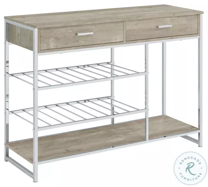 Melrose Gray Washed Oak And Chrome Bar Cabinet