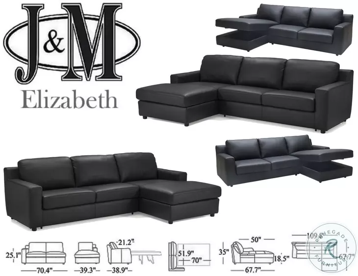 Elizabeth Black Premium Leather RAF Sectional