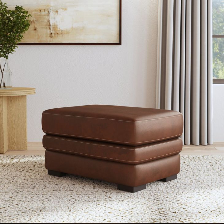 David Pecan Leather Upholstered Rectangular Ottoman From Flexsteel